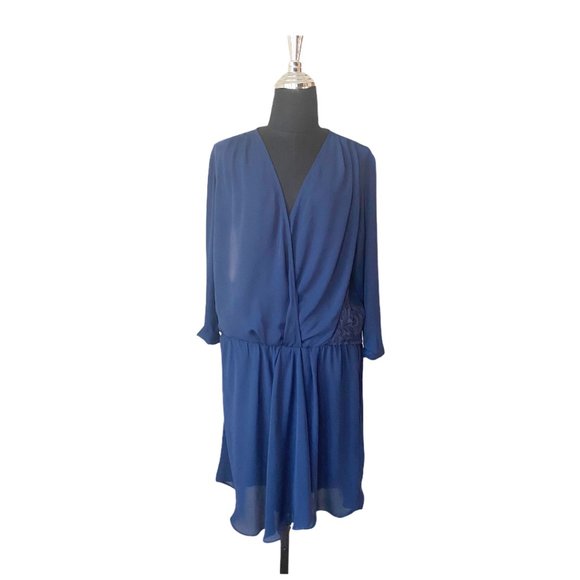 Heartloon Celine Blue Faux Wrap Lace Panel Dress - Picture 3 of 11